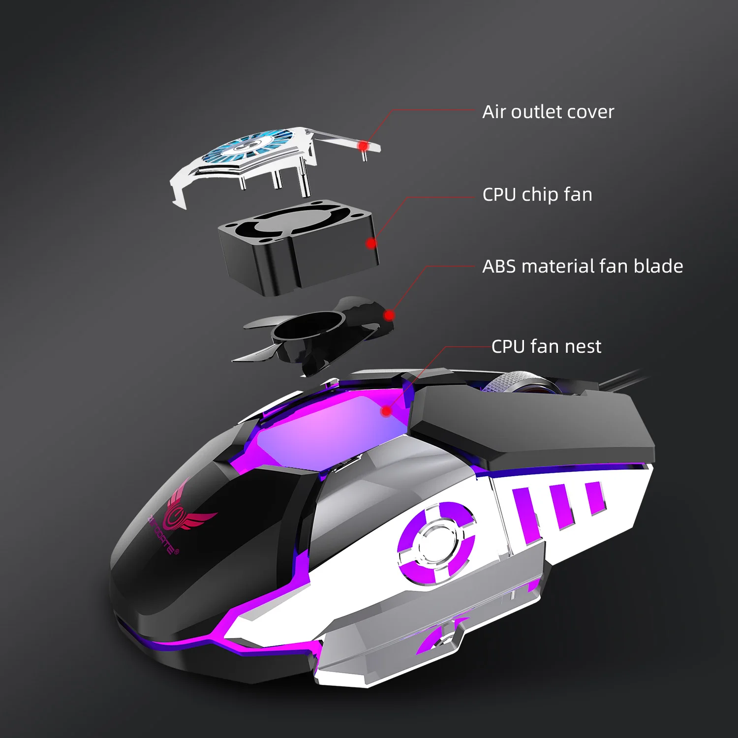 2026 New Model Competitive Gaming Wired Mouse with Macro Programming, RGB Lighting, and Cooling Fan