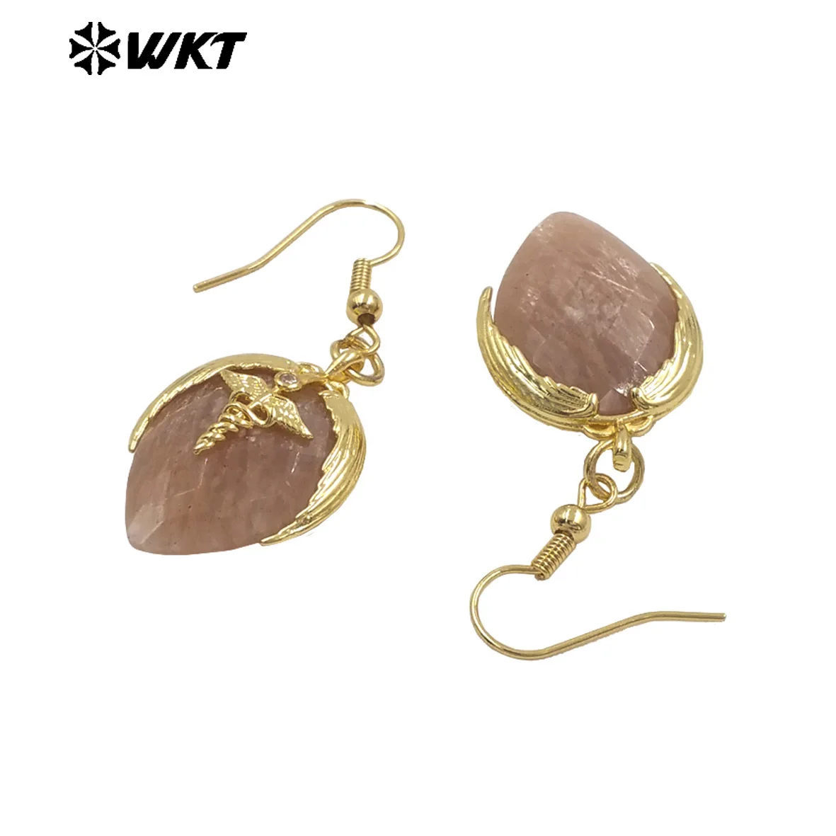 

WT-E788 Изысканные розовые кварцевые серьги с несколькими натуральными драгоценными камнями в форме клубники, позолоченные серьги для женщин, милые ювелирные изделия в подарок