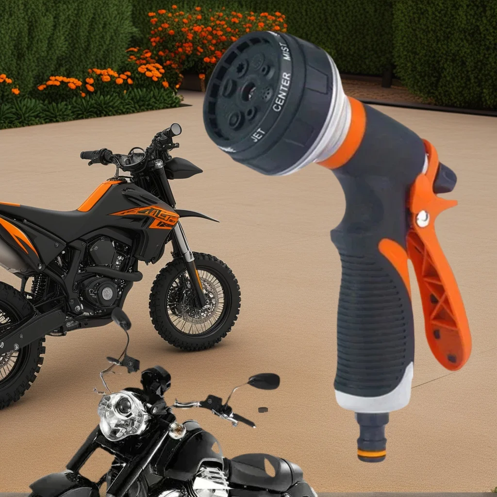 1pc High Pressure Water Gun for Motorcycle Washing - 8-Function Adjustable Sprinkler Head