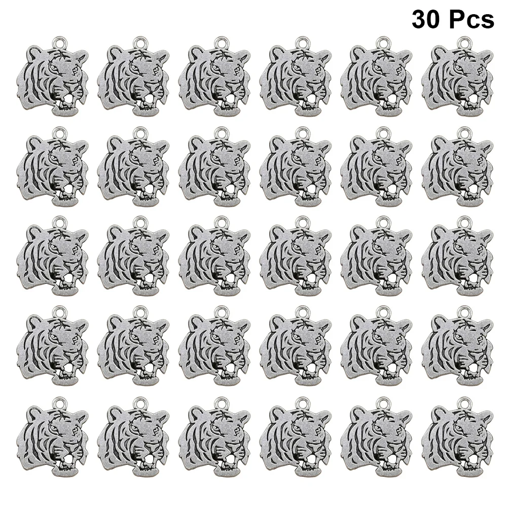 

30pcs Tiger Head Pendant Charms Alloy Jewelry Making Supplies Bronze DIY Necklace Bracelet Silver Craft Accessories