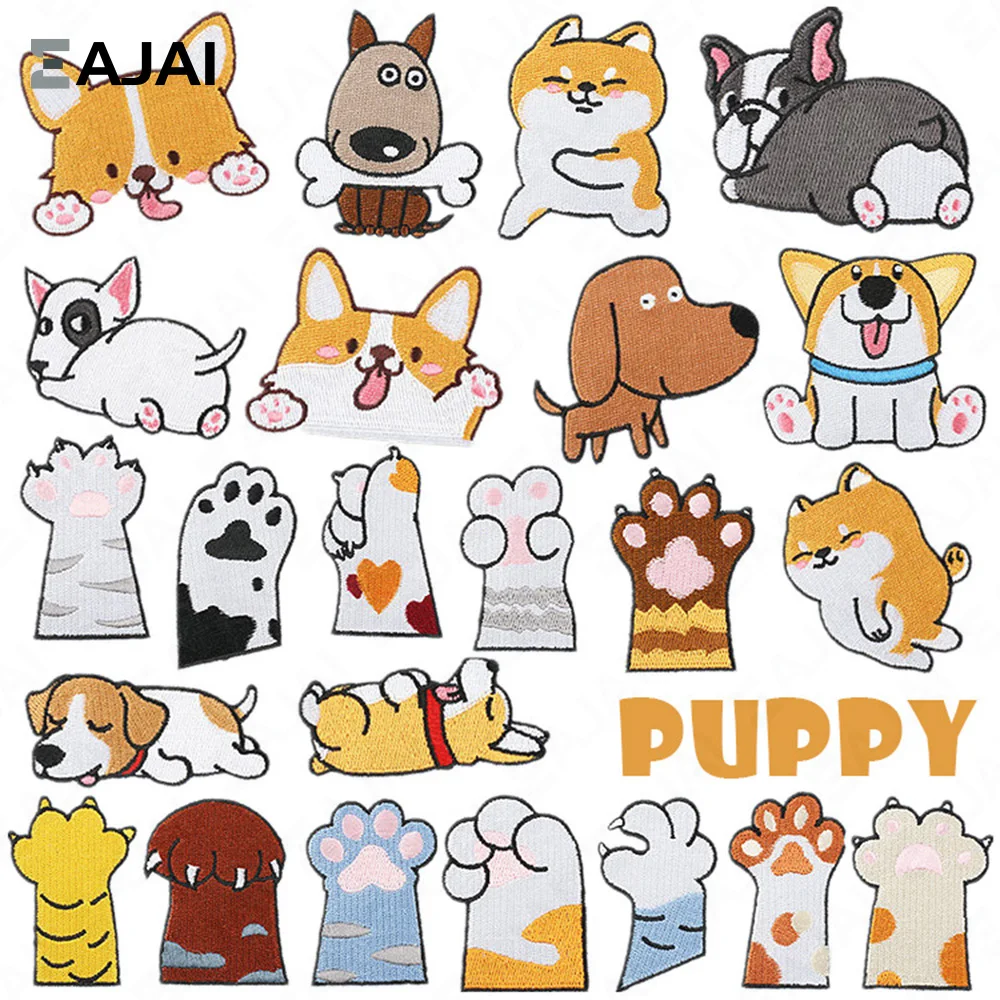 Embroidered Dog Patches Iron on Iron-on Animal Patch Hats Heat Transfers for Clothing Backpack Sewing Dog Tag Personalized Cute