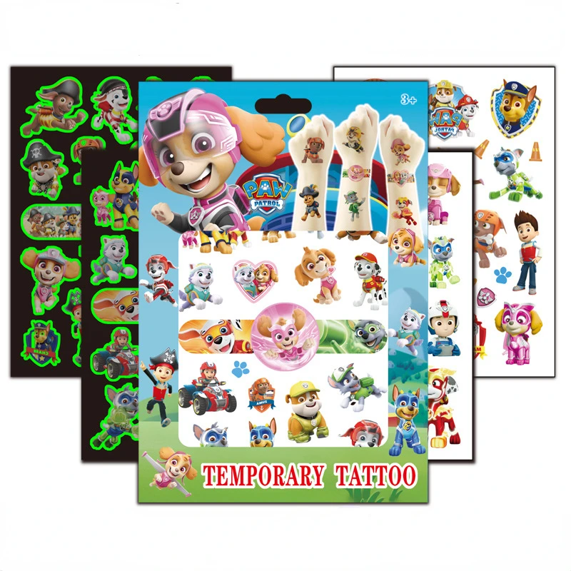 Gift Box Set Paw Patrol Luminous Tattoo Sticker Children Arm Face Glowing Tattoo Children Body Tattoo Ryder Rubble Sticker