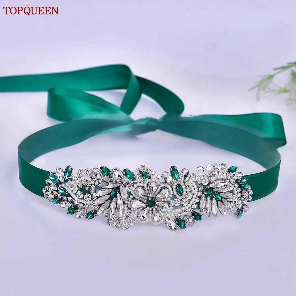 TOPQUEEN Wedding Belt Green Diamond Belt Rhinestone Belt  display picture 1
