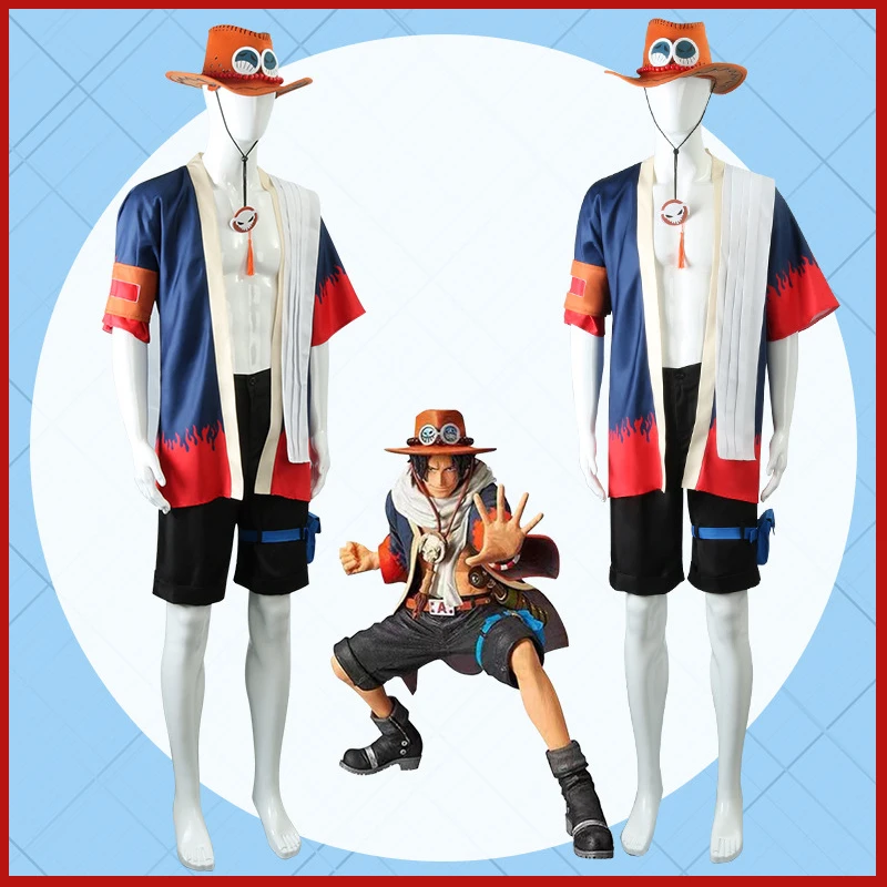 

Anime Piece Pirate King Fire Fist Ace Cosplay Costume Portgas D Ace Hat Robe Kimono Suit Carnival Performance Party Adult Cloth