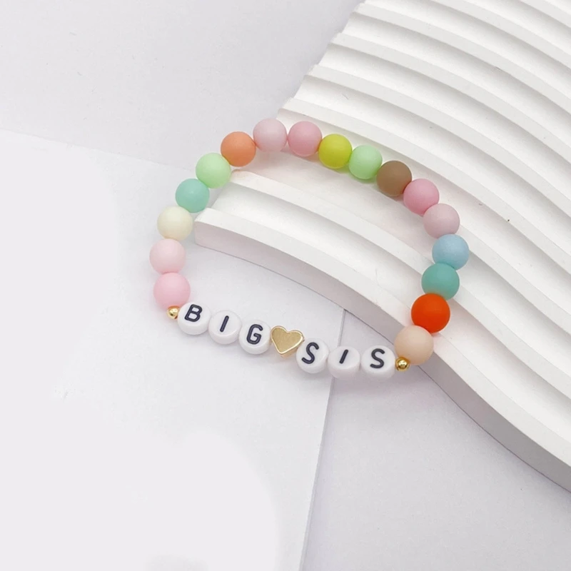 2Pcs Colorful Beads Bangles Siblings or Besties Letters Pendant Bracelet Jewelry