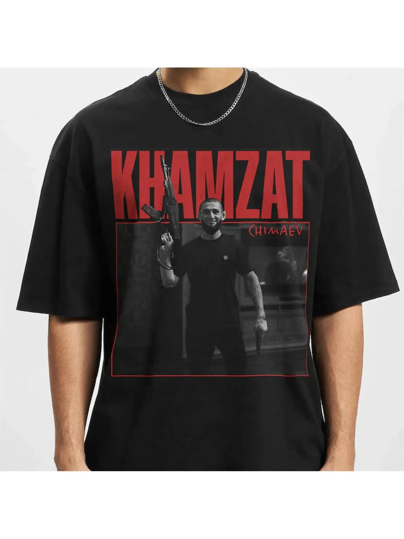 Limited Edition Hamzat Chimayev 90s Style MMA Printed T-shirt - Black Background with Red Text, Unisex Casual Style