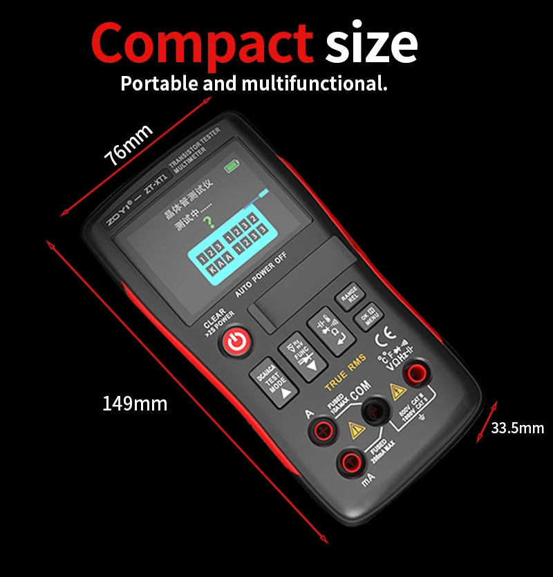 ZOYI ZT-XT1 2-in-1 Hochpräzisions-True-RMS-Multimeter & Transistortester, Spannungs-, Widerstands-, Dioden-, Kapazitäts- und Durchgangsprüfung – Detail 14