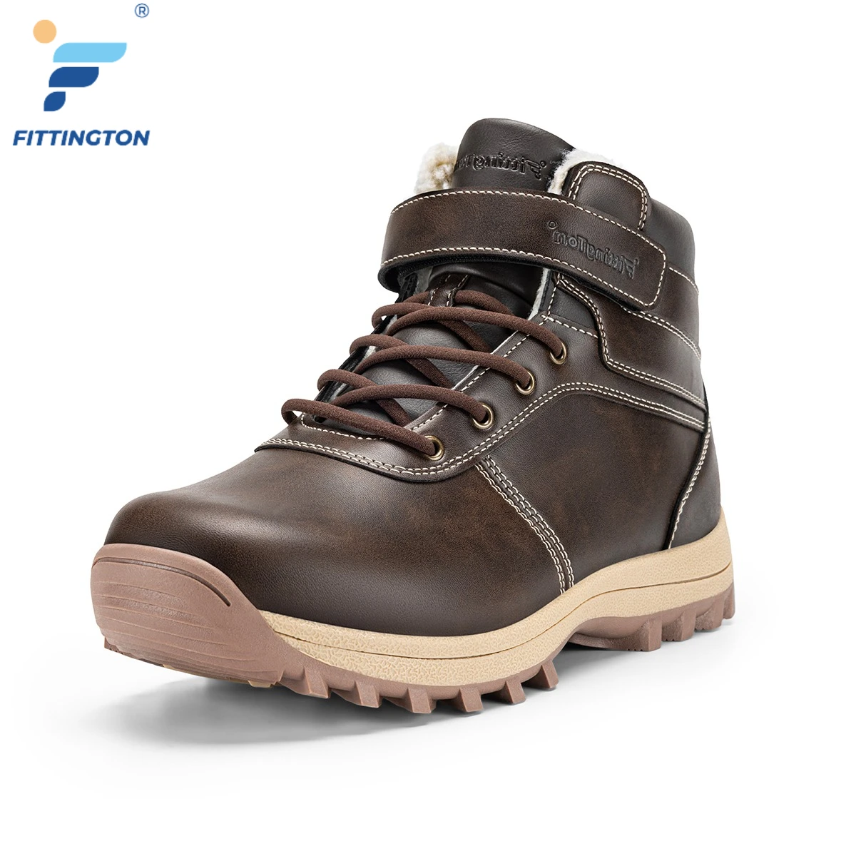 Fittington Men's Hiking Boots Wide Warm Fur Lined Winter Snow Boot Non-slip Outdoor Ankle High-top Trekking Shoes Waterproof