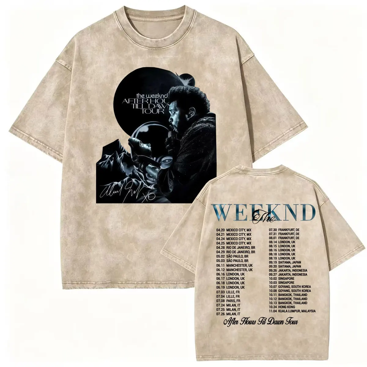 The Weeknd After Hours Til Dawn Tour Vintage Washed T-shirt Men's Clothing Harajuku Hip Hop T Shirts Summer Tops Comfort T Shirt