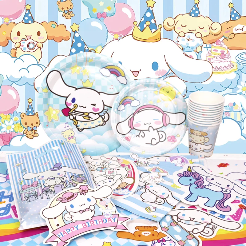 Cinnamoroll Birthday Party Decoration Sanrio Dog Aluminum Foil Balloon Kid Event Supplies Disposable Tableware Banner Backdrop