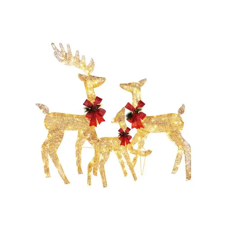 

3 шт. 54x38x122 см, 30 В, 3,6 Вт, семейный лось, золотая железная рамка, хлопковая нить, зеленый лук, порошок, уличный декор в виде лося