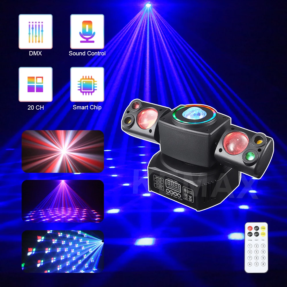 

60W Moving Head LED Disco Lights 2-Arm Remote Control RGBW Party DJ Stage Effect DMX512 Mini Beam Light Events Nightclub Xmas