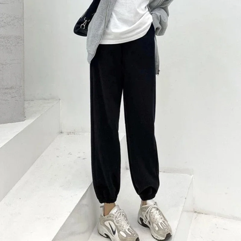 

Повседневные брюки женские спортивные бархатные уютные простые длинные брюки Ulzzang с завязками и высокой талией универсальные спортивные штаны Mujer