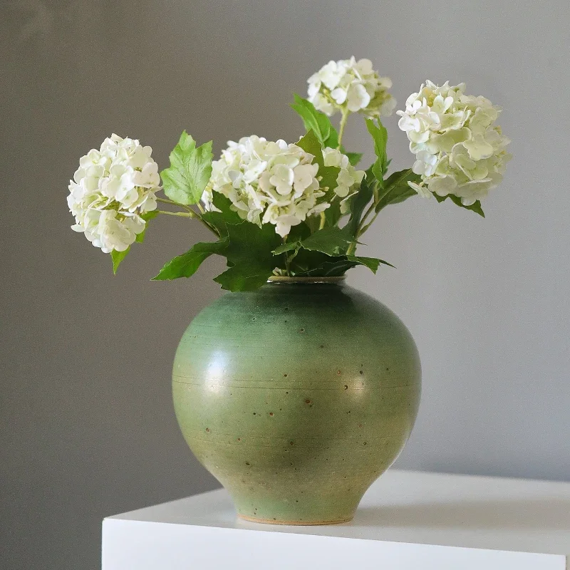 Retro Wabi Sabi Landscape Handmade Coarse Pottery Green Vase Water Nurture Flower Utensils Flower Arrangement Ornament