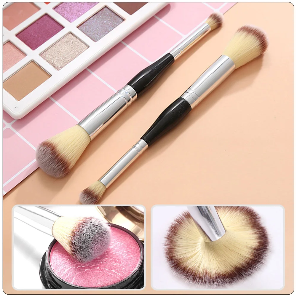 Brocha para polvos sueltos de doble punta, herramienta de mezcla de maquillaje portátil para mujeres, cosméticos, colorete, base, aplicación de cutis, 2 uds.