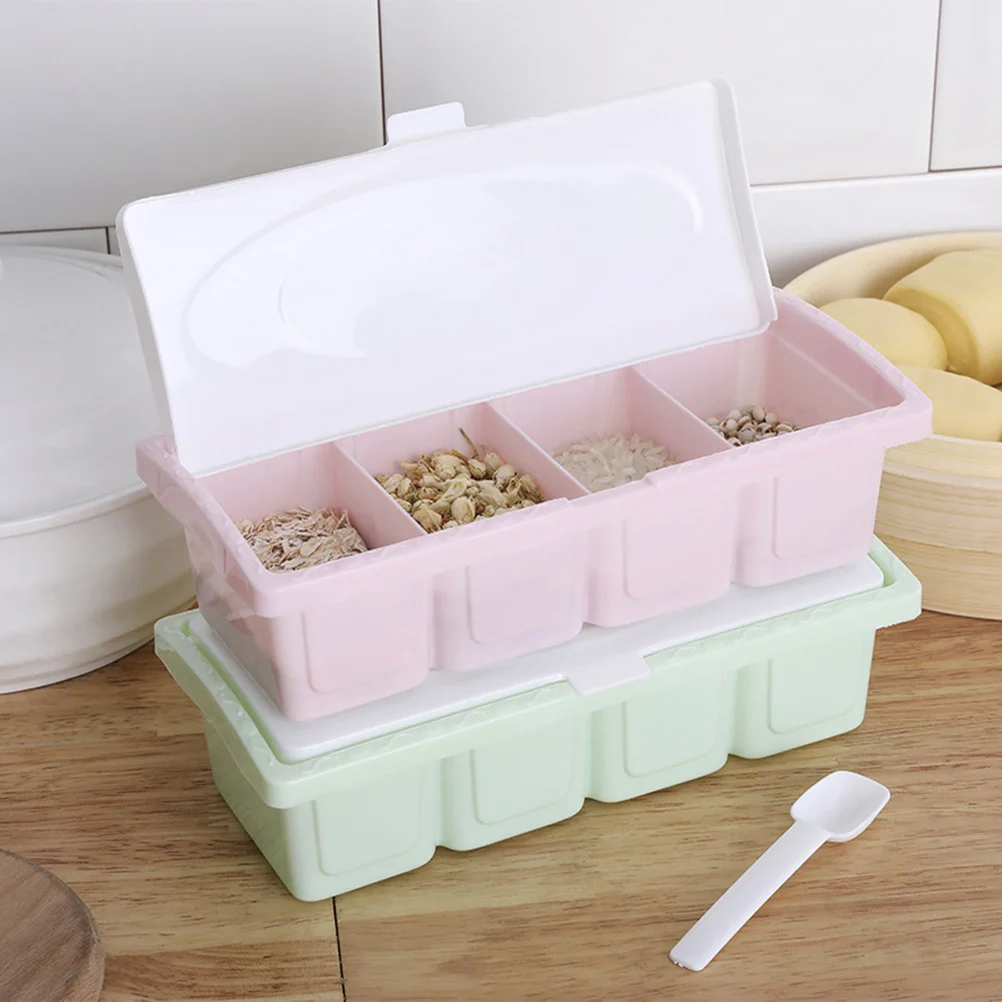 

4 Compartment Seasoning Box Spice Jars Kitchen Use PP Material for Salt Sugar Pepper Condiment Container Odor-Free