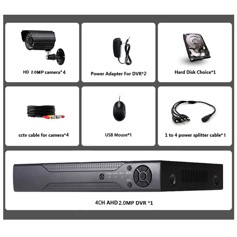 CCTV System AHD DVR Kit Camera IR Night Vision Bullet Email Alarm Video Surveillance Set 4CH 2Megapixels Outdoor Waterproof