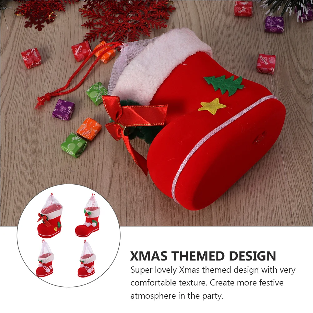

4Pcs Candy Gift Boots Adorable Christmas Hanging Decor Set Xmas Storage Bag for Gifts Wall Tree Pendant Display