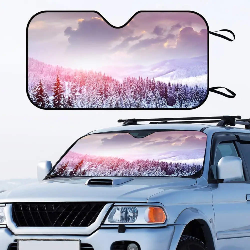 الشتاء غابة الثلج زجاج سيارة مضحك الشمس الظل طوي الأشعة فوق البنفسجية الشمس قناع حامي ظلة للنافذة الأمامية #5