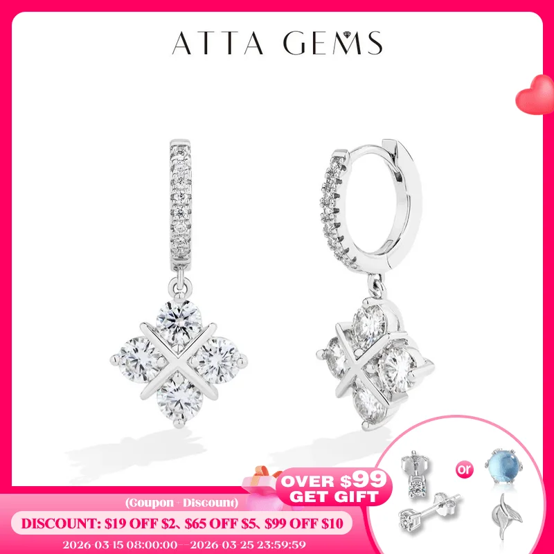 

ATTAGEMS 4mm All DVVS1 Moissanite Earrings Cross Square Design ForWomen s925 Sterling Silver Party Fashion Jewelry Drop Shipping