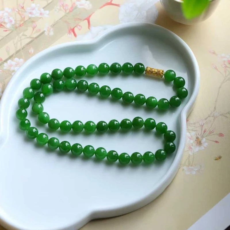 

Natural Hotan Jade Russian Old Material Round Smooth Jadeite Women's Necklace Jewelry