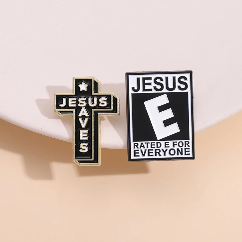 Jesus Saves Enamel Pins Custom Simple Black Fish Shape Vintage Brooches Lapel Badges Classic Jewelry Gift for Kids Friends