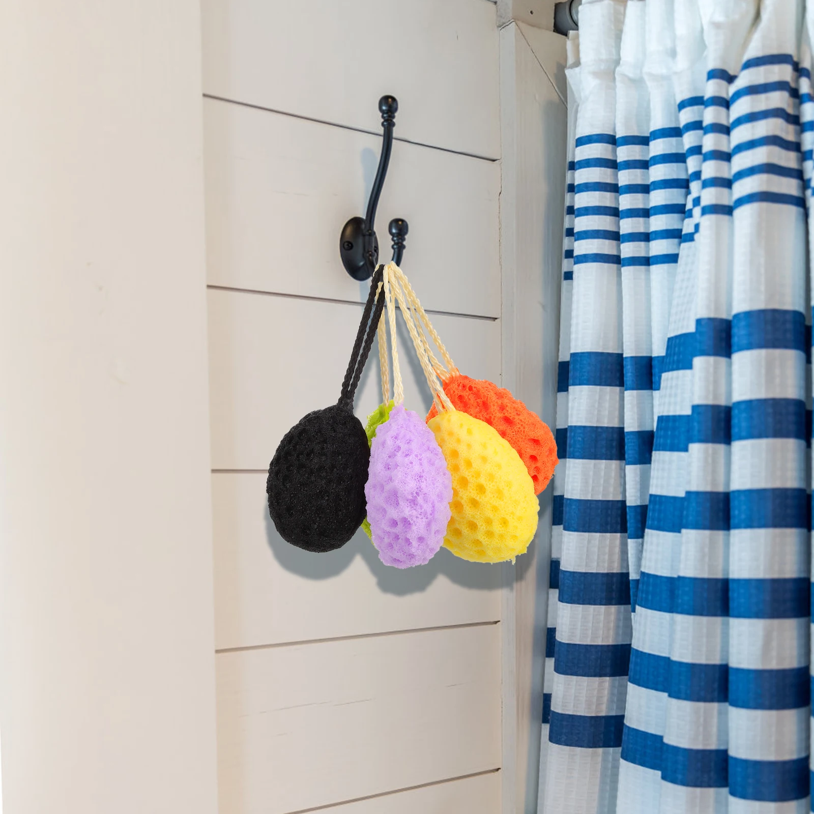 

5Pcs Bath Sponge Colorful Hanging Loop Shower Scrubber Body Wash Exfoliating Body Cleanser Shower Sponge Bath Scrubber