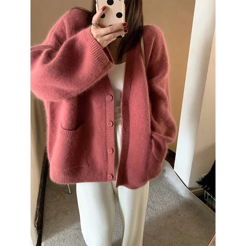 

2024 Women's Knitted Cardigan with V-neckline Coat Jumper Casual Tops Long Sleeves Winter Heating Fashion Autumn Sweaters R63