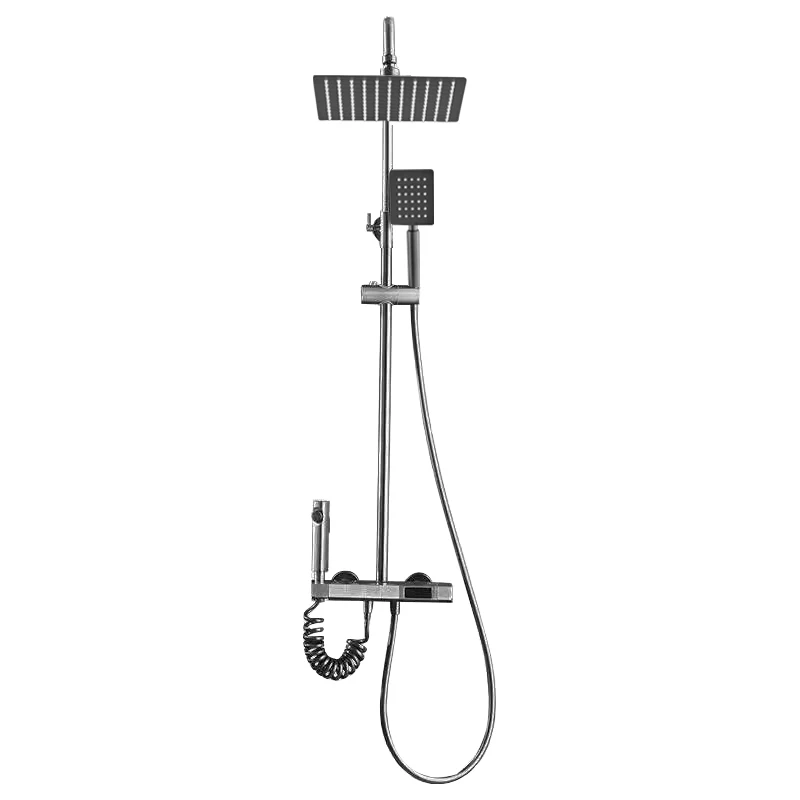 HOHome-Ensemble de douche à affichage numérique intelligent, bouton froid et chaud, buse d\'appoint de douche, style piano, gris et noir