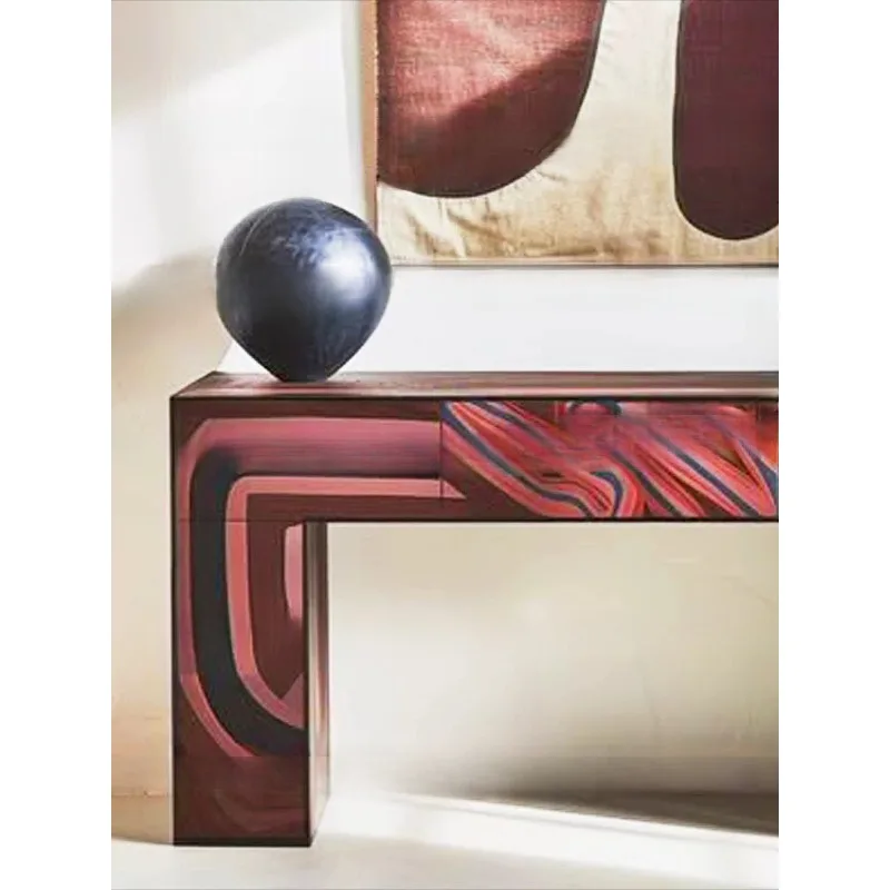 light luxury solid wood entryway cabinet, geometric striped decorative cabinet, vintage home corridor display stand