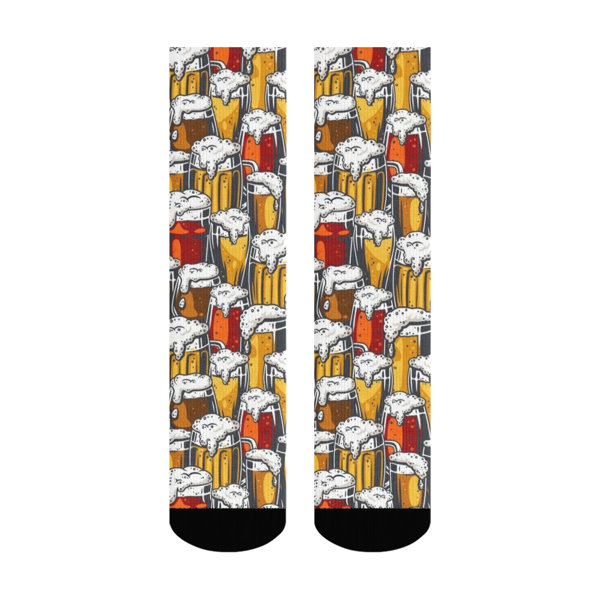 Calzini artistici alla moda con tema birra vintage Dettaglio tazza di birra con calzini elasticizzati unisex per abbigliamento casual quotidiano e da festa