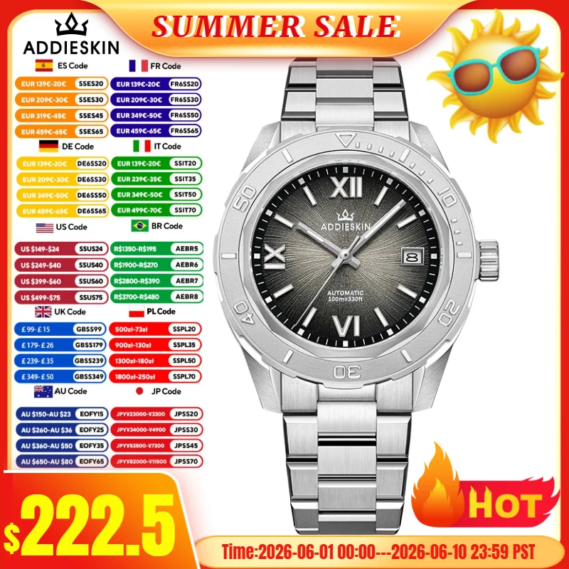 

AddiesKin K002 Men‘s Luxury Watch Sapphire Glass reloj hombre 100m Diver BGW9 Luminous 9015 Movement Mechanical Automatic Watch