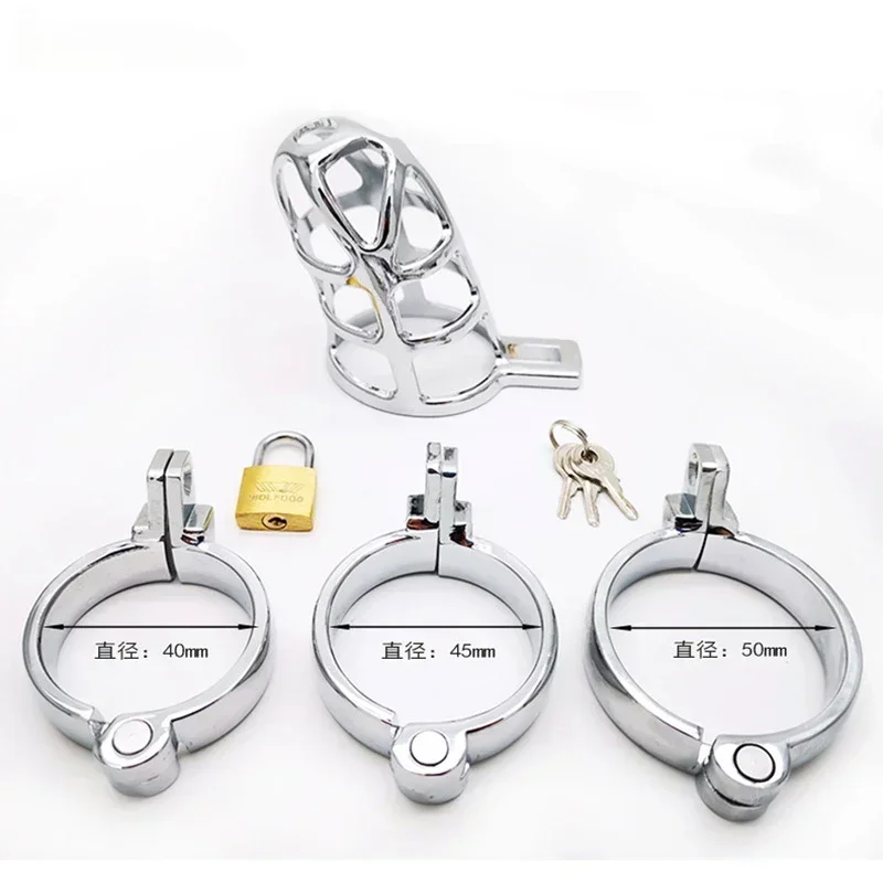 مثيرToyMetalCockCageMaleCBTCuckoldCockBallLengthAdjustableChastityCageBeltDevicePenisDickEroticloveLockRingBondageFetishBDSMGear