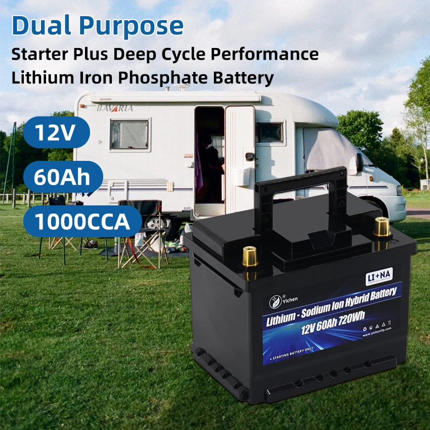 12V 60Ah LiFePO4 Sodium Ion Hybrid Car Starting Battery New Technology ECO High CCA Dual-purpose Batteries