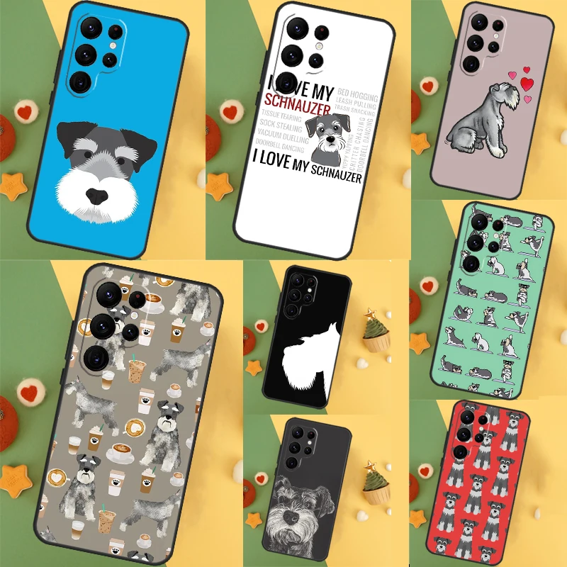 Cartoon Schnauzer Dog Case For Samsung Galaxy S23 Ultra S24 S22 S20 S21 FE Note 10 20 Ultra S8 S9 S10 Plus Cover