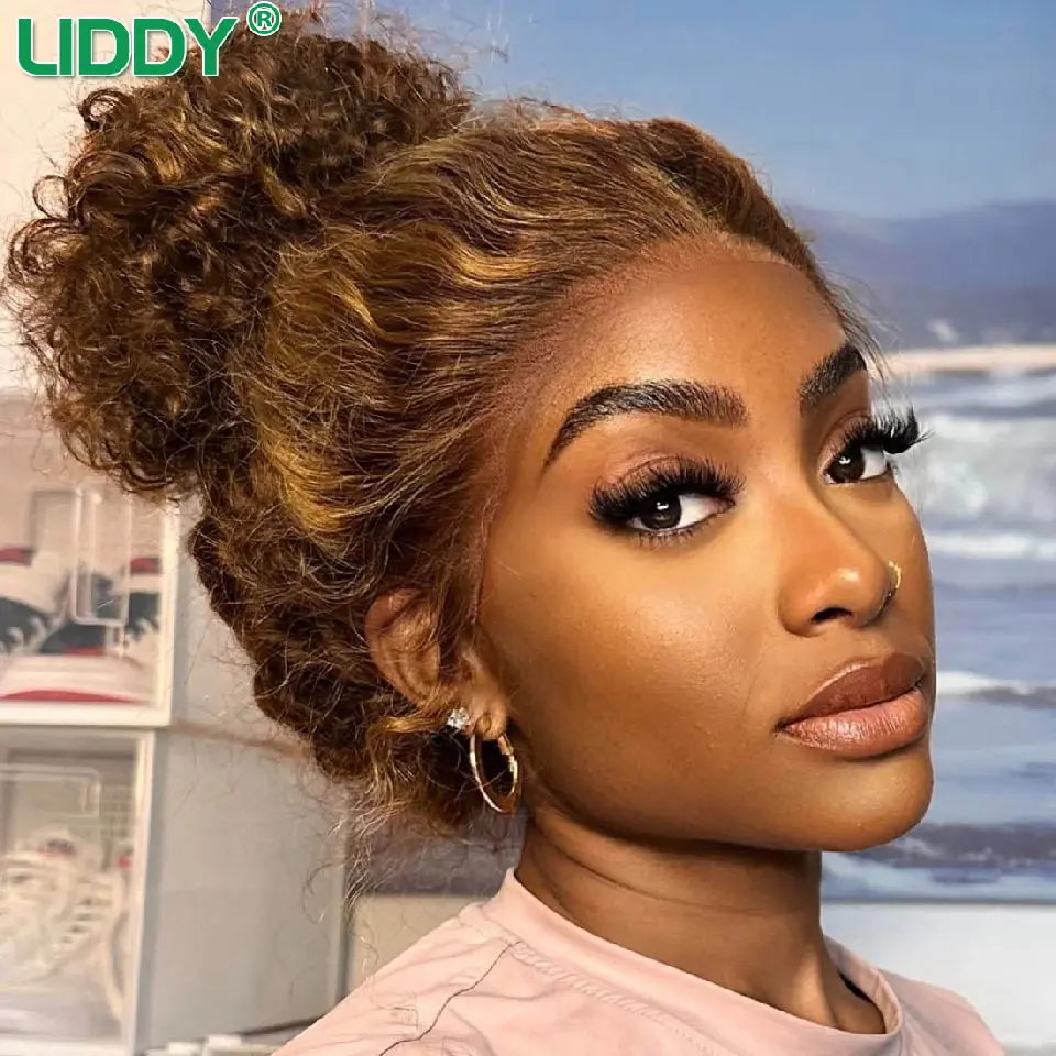 Highlight 360 Full Lace Wig Human Hair  Pre Plucked Deep Wave Frontal Wigs P427 Curly Colored Human Hair Wig Remy On Sale