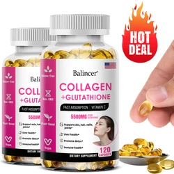 Balincer 5500mg Hydrolyzed Collagen 2200mg Glutathione 1300mg Biotin MSM and Vitamin C B6 B3 Capsule Nutritional Supplement