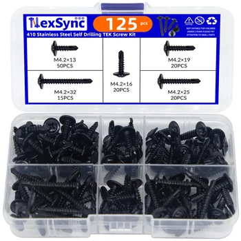 125pcs 410 stainless steel self Drilling TEk screw Kit M4.2*13MM-32MM Woodworking Installation And Maintenance Cross Drill