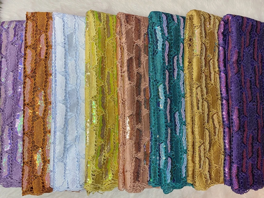 Tela de encaje africana y nigeriana por metro, 5 yardas de tela de tul de algodón blanco con pedrería, adecuada para diseño de vestidos de novia