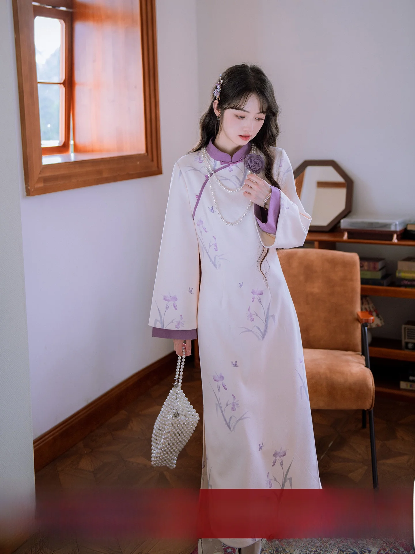 

Новый китайский длинный ципао Dr Iris с цветочным узором, облегающий крой, осень-зима, модный традиционный национальный сле Dr