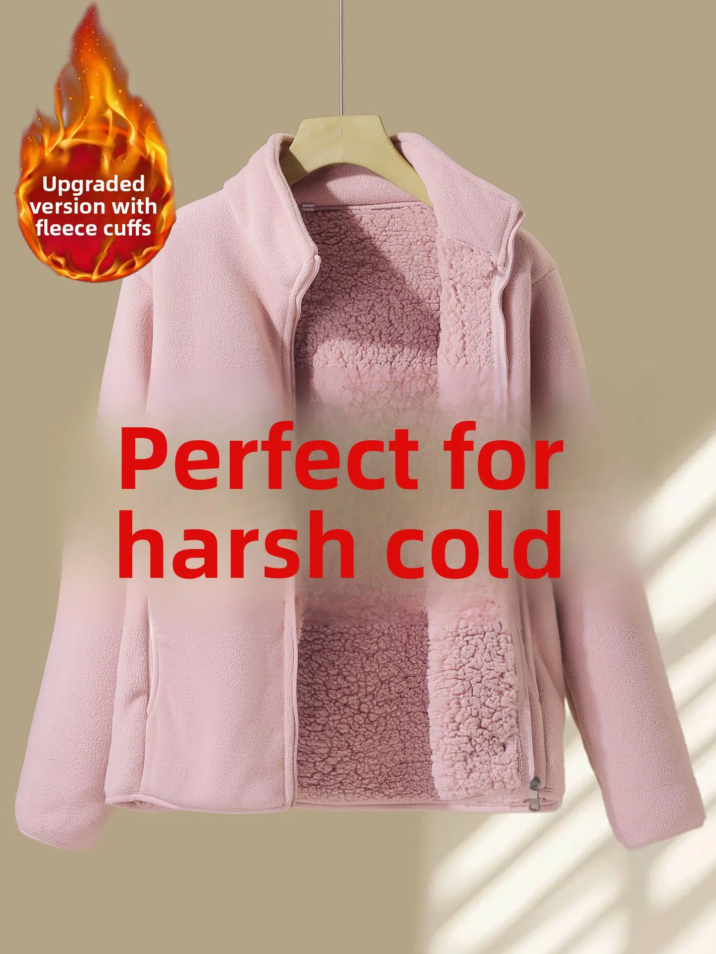 

Extra Thi Fce Women's Sweatirt Lamb Velvet Jaet Warmth Boting Jaet Inner Coat Long Sve Zipper Closure ...