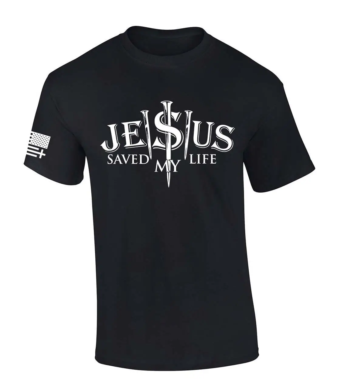

Mens Christian T Shirt Jesus Saved My Life 3 Nails