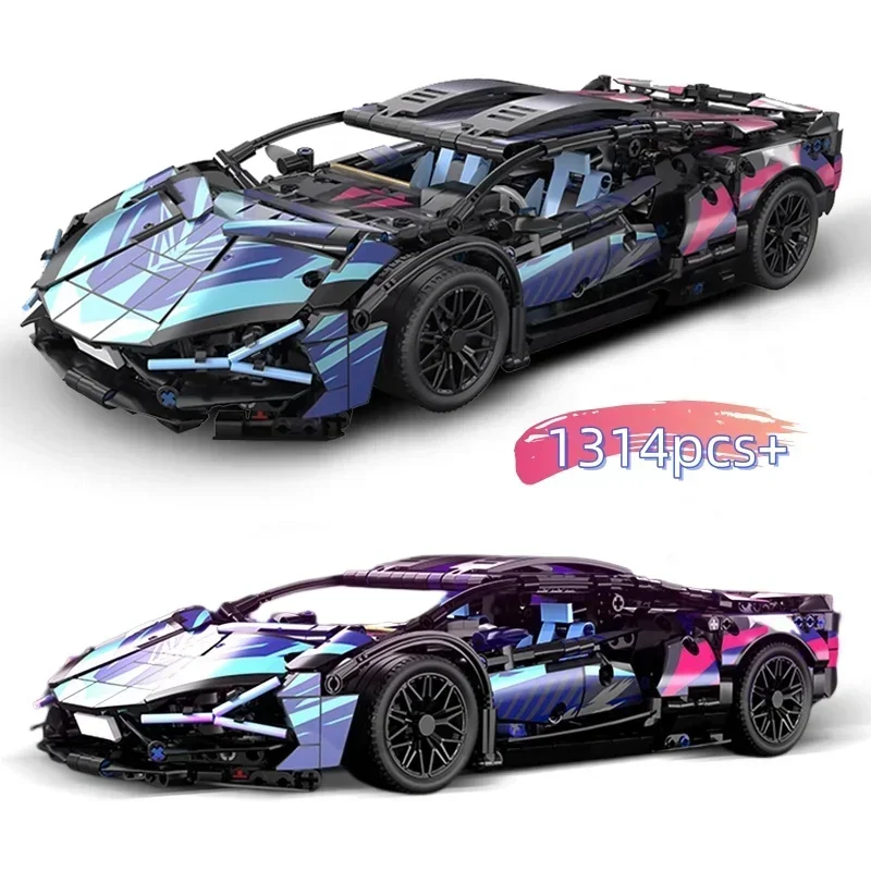 Lamborghinis-bloques de construcción mecánicos técnicos para niños, modelo de coche de carreras 1:14, Cyberpunk, montaje MOC creativo, juguete para regalo