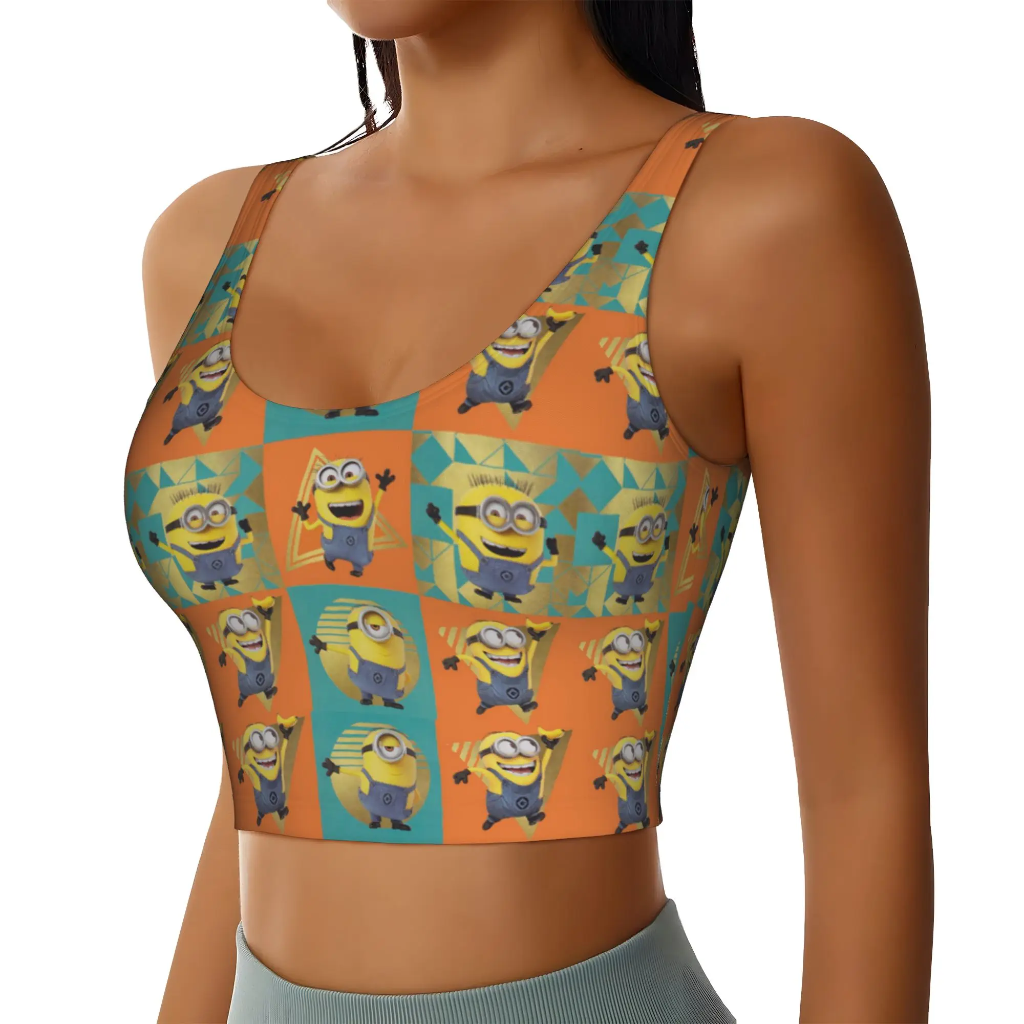 Custom M-Minioned Anime Workout Crop Tank Tops Women's Cartoon Running Sports Bras