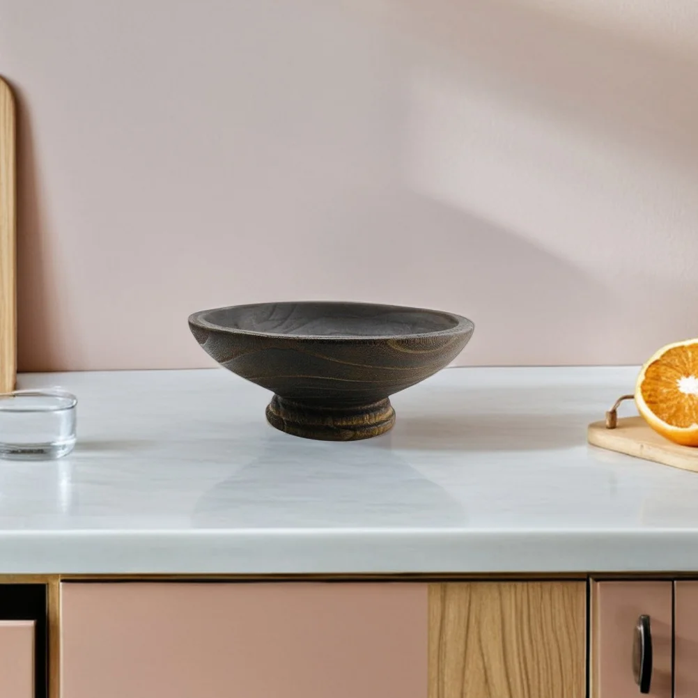 

Vintage Wood Fruit Plate Footed Decorative Serving Tray for Home Dining Table Kitchen Counter Snack Storage Dessert Display