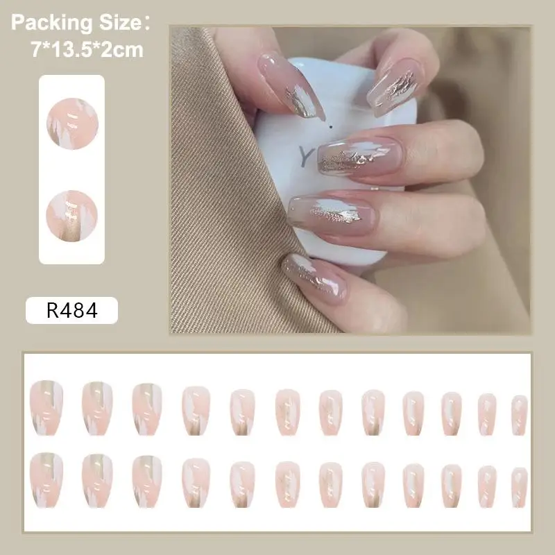 24Pcs Korean Fresh False Nails Patch Artificial Press On Wearing False Nails Detachable Fake Fingernails Full Cover Nail Tips