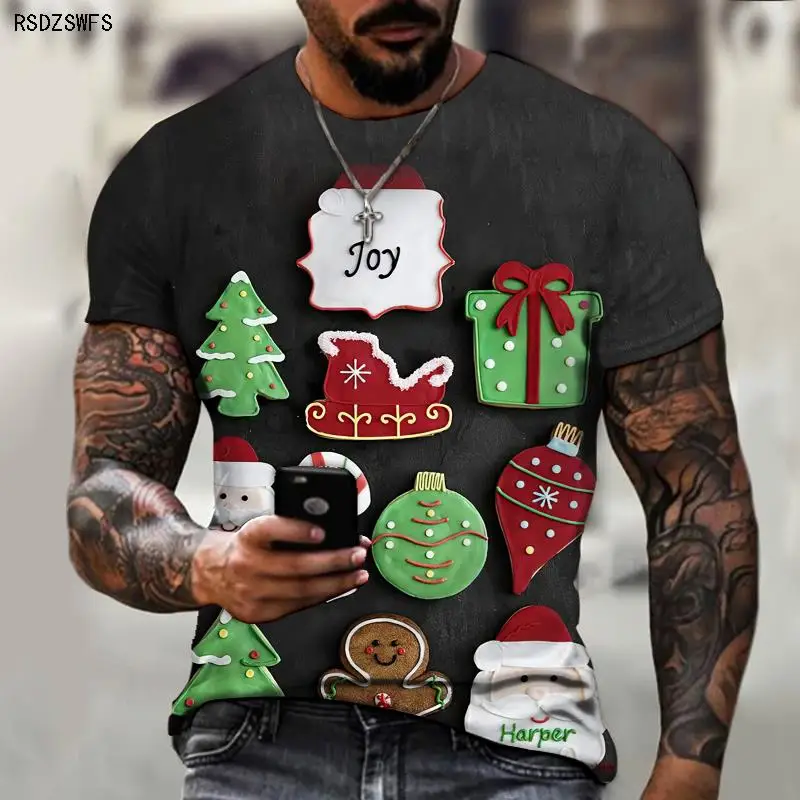 Brand Men\'s T-shirts Christmas New Styles Brand Men\'s T-shirts 3D Printing Funny Santa Claus Cool And Handsome Street Fashion