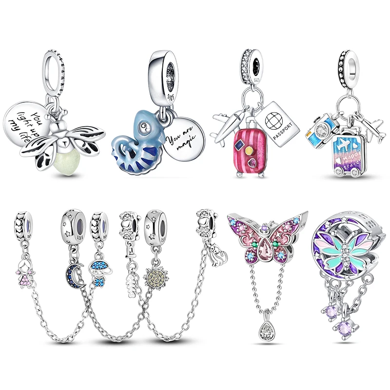 

Charms 925 Fit Pandora Original Bracelets Glowing Firefly Chameleon Aircraft Luggage 925 Silver Pendant Beads DIY Jewelry Gifts