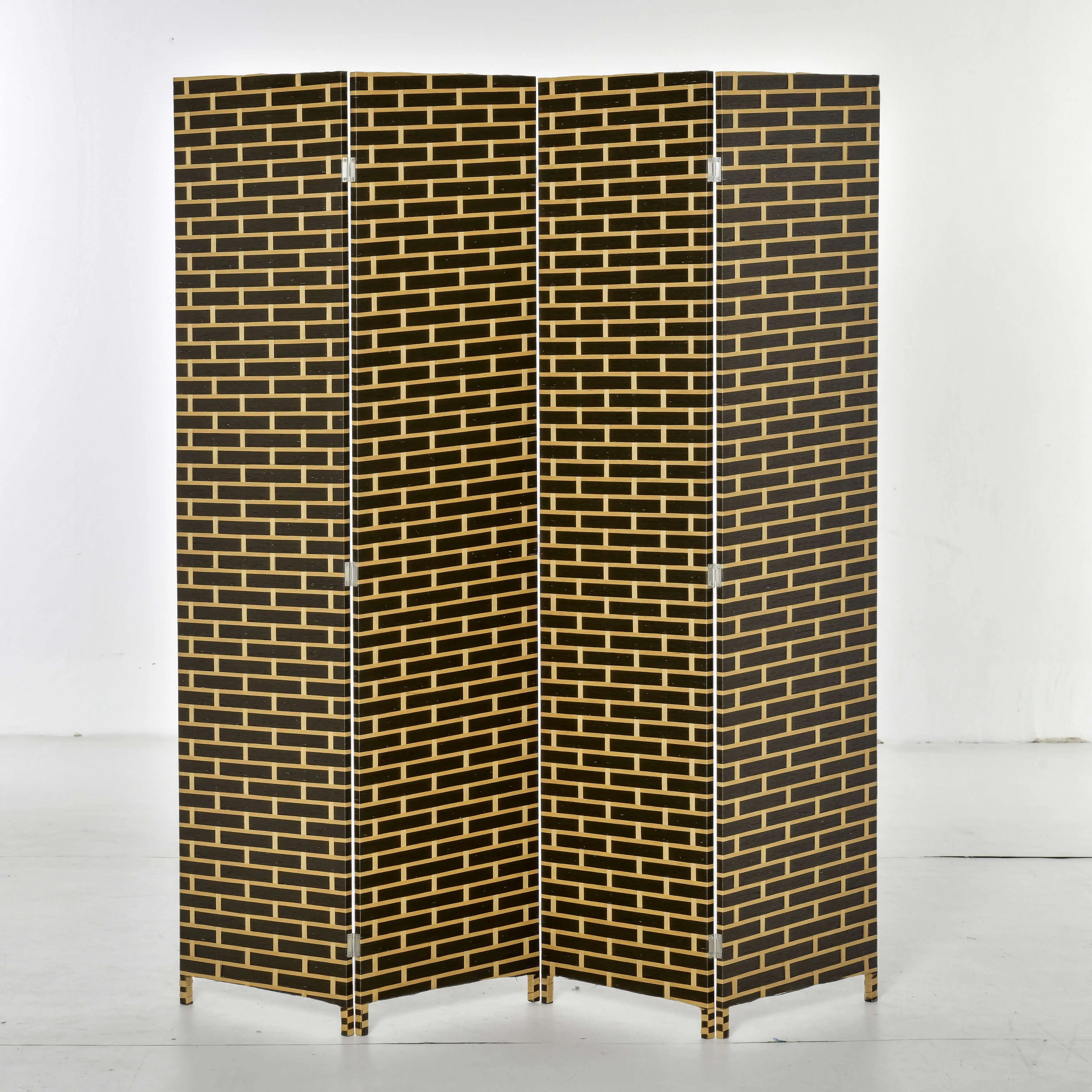 Separador de ambientes plegable HOMCOM de 4 paneles, 180L x 180H cm, de madera de álamo, papel de fibra y yeso, color Chocolate Straw