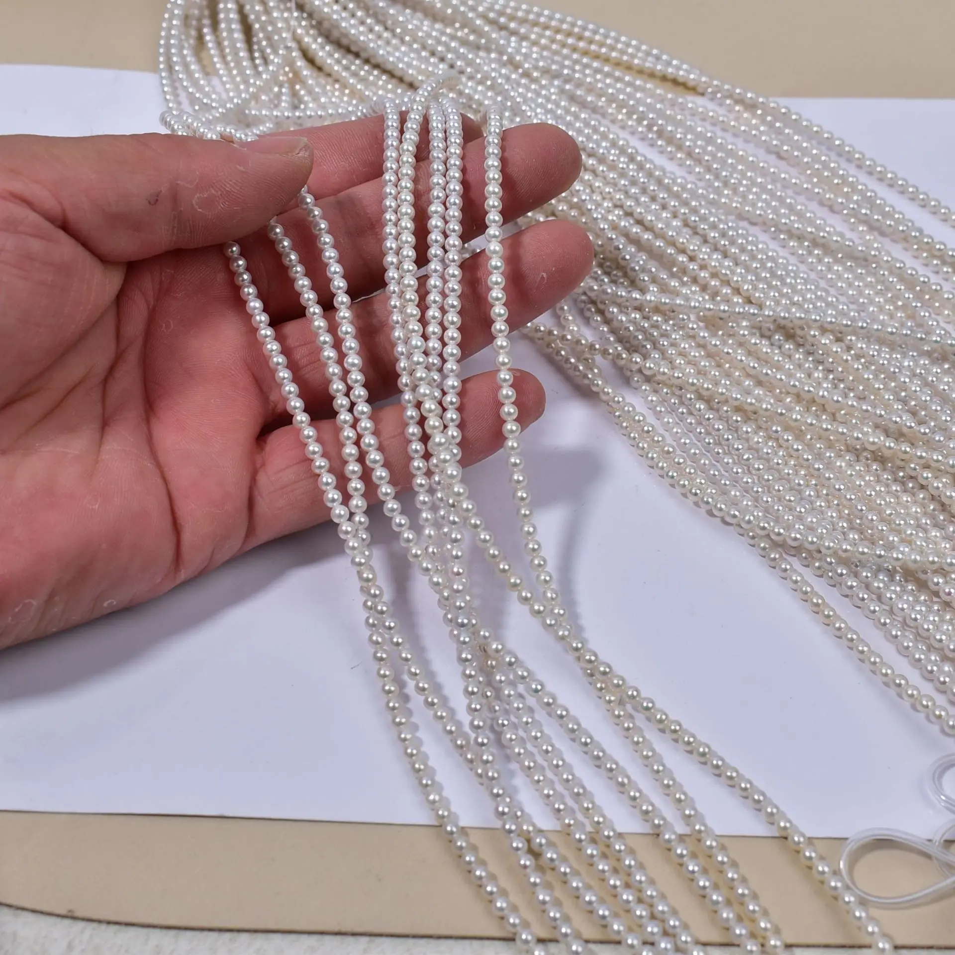 3-3.5mm Natural Freshwater Pearl Akoya Small Necklace Near-Perfect Round High Luster Cool White Tiny Beads Baby Chain Minimalist
